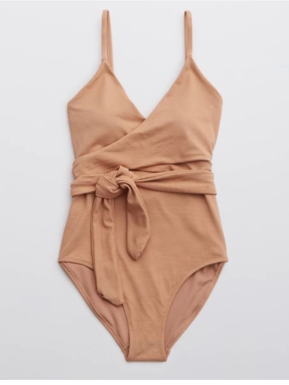 aerie One-Piece Swimsuit in Beige Tan with Waist Tie - Picture 1 of 5